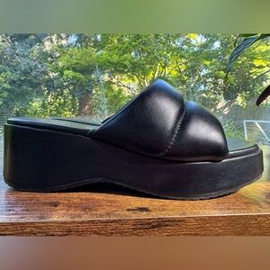 NWOT black wedge sandals. Womens size 8